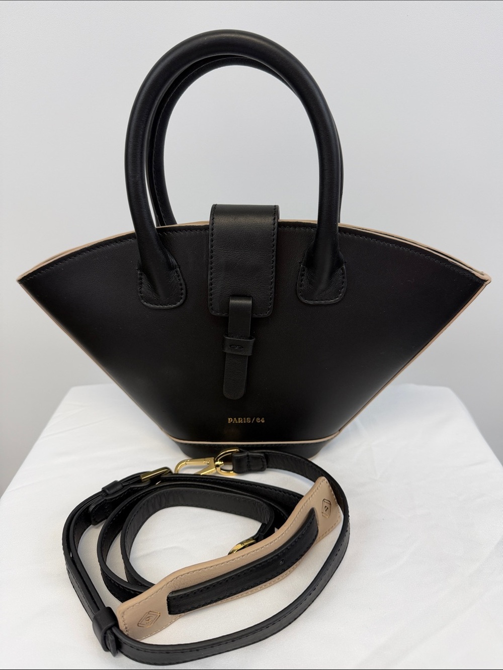 PARIS/64 Mini Lumière Black Leather Top Handle Crossbody Bag Spain Luxury